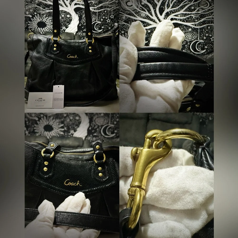 Vintage Style Y2K Coach Black Leather Shoulder Bag with Gold Accents make offer - Picture 10 of 17